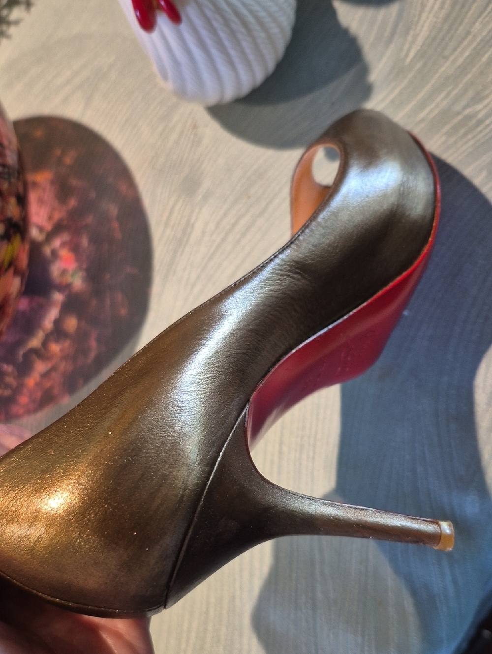 Christian Louboutin Mater Claude Bronzo 85 Calf  Peep-Toe  Heels Sz 38. - Picture 13 of 16